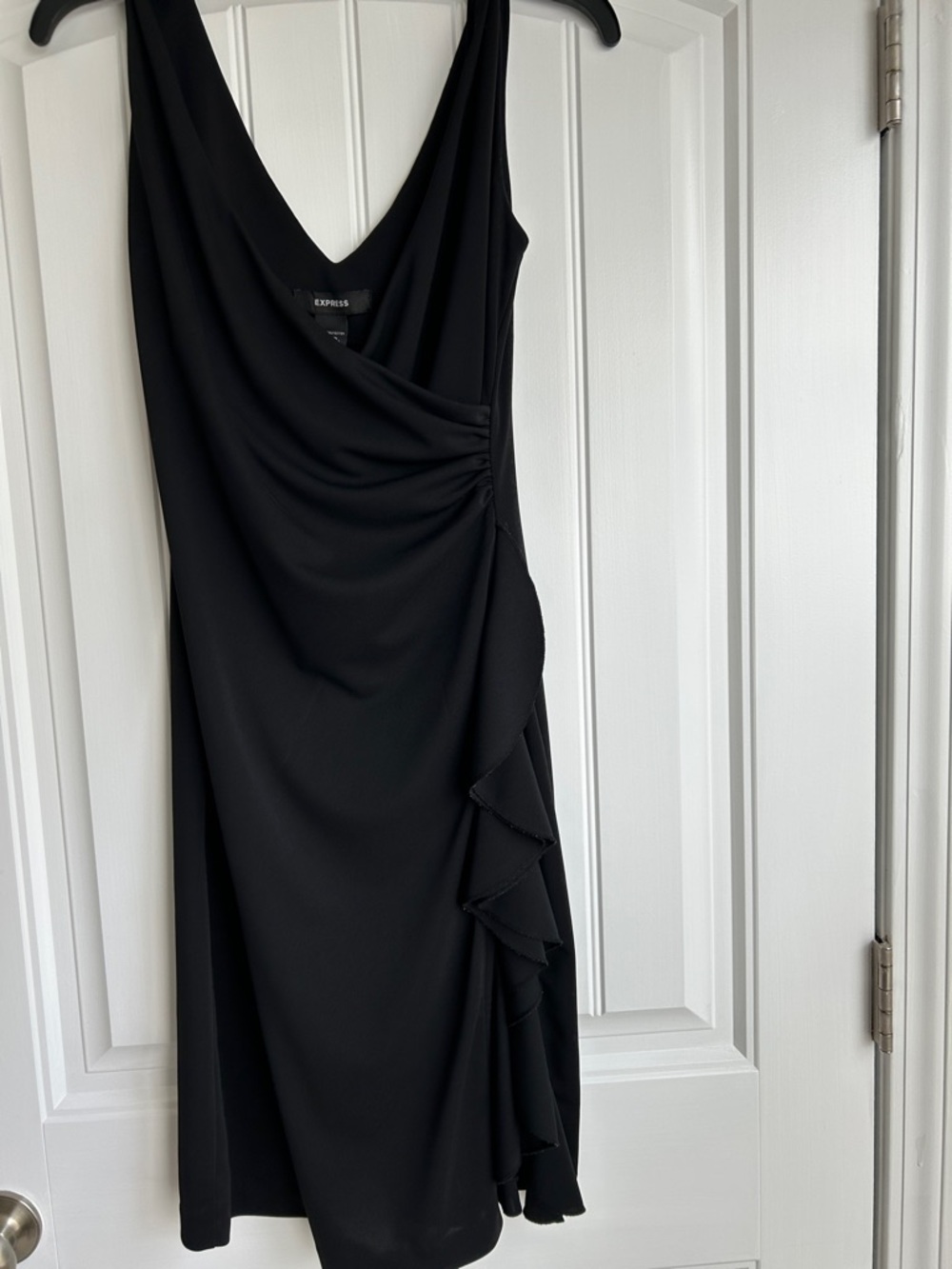 Express Black Draped Ruffle Midi Dress